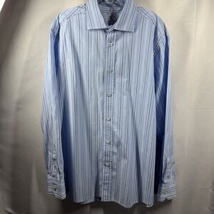 Bugatchi Shirt Mens XL Blue Striped Long Sleeve Button‎ Up Modern Fit Cotton